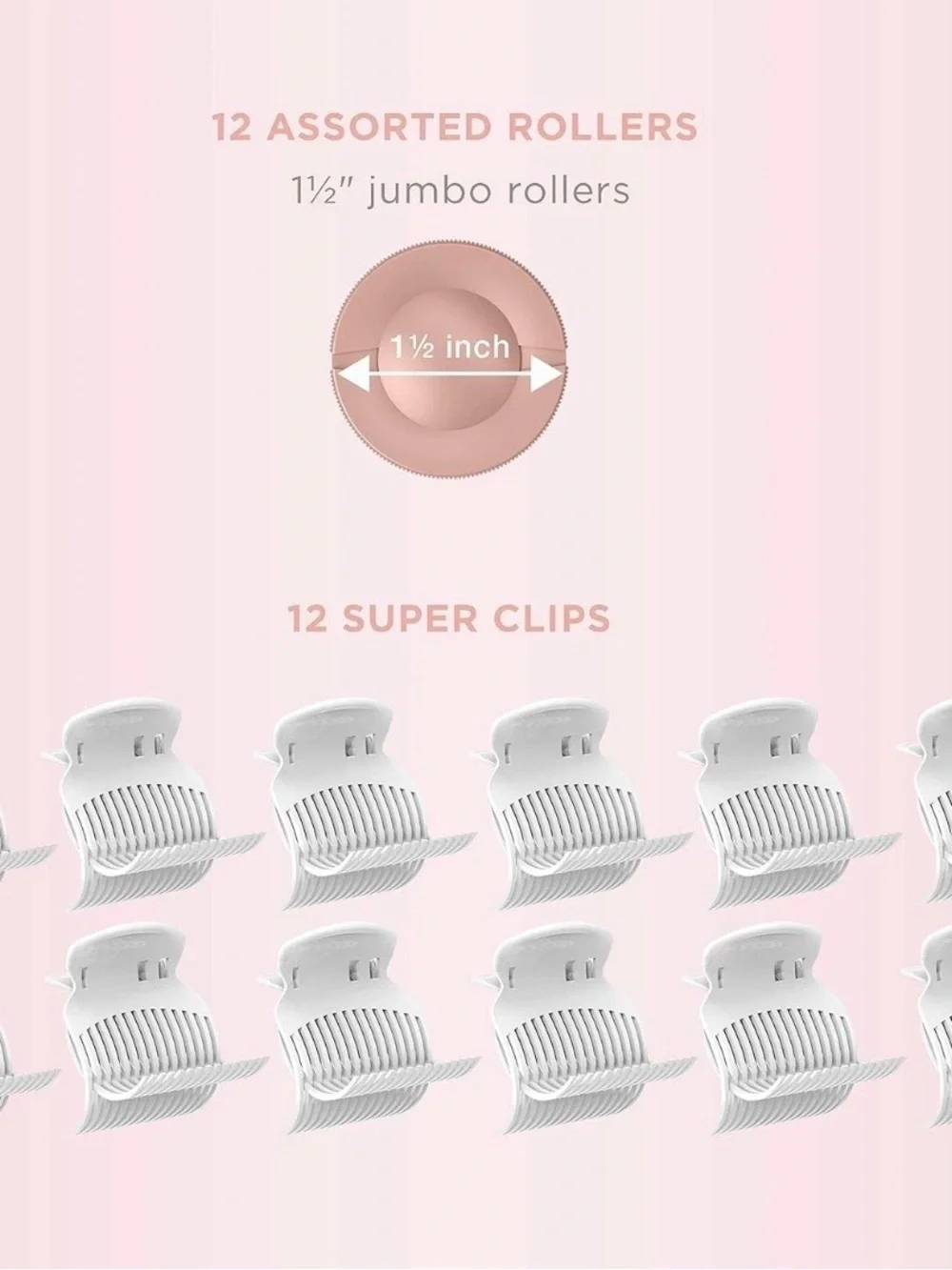 NEW - Conair Big Curls and Waves Jumbo Ceramic Hot Rollers 1 1/2 Inch - Pink